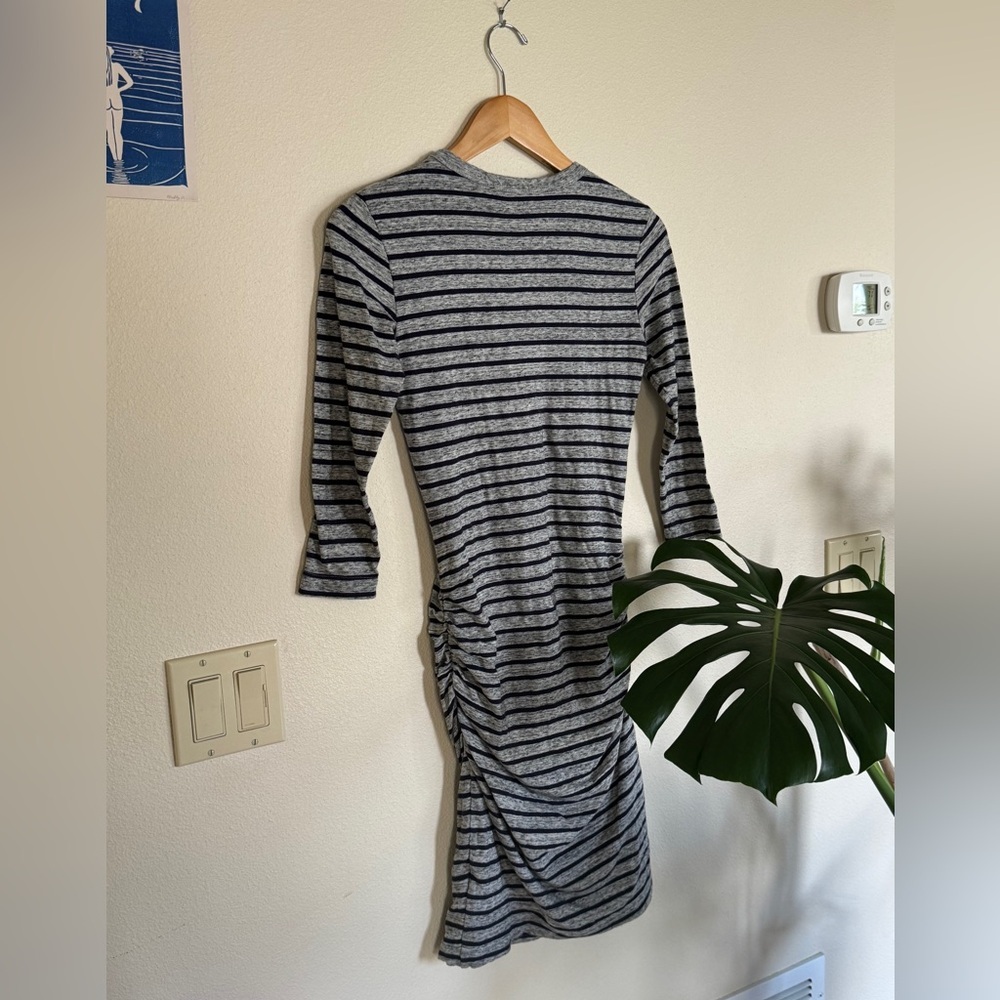 James Perse Ruched Bodycon Dress Size 1 / S Striped Grey Navy EUC - Picture 7 of 11